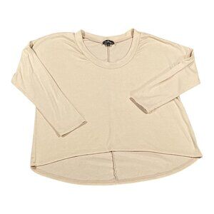 Lulus Top Womens L Beige Loose Boxy  Scoop Neck Low High Hem Y2K Boho Everyday